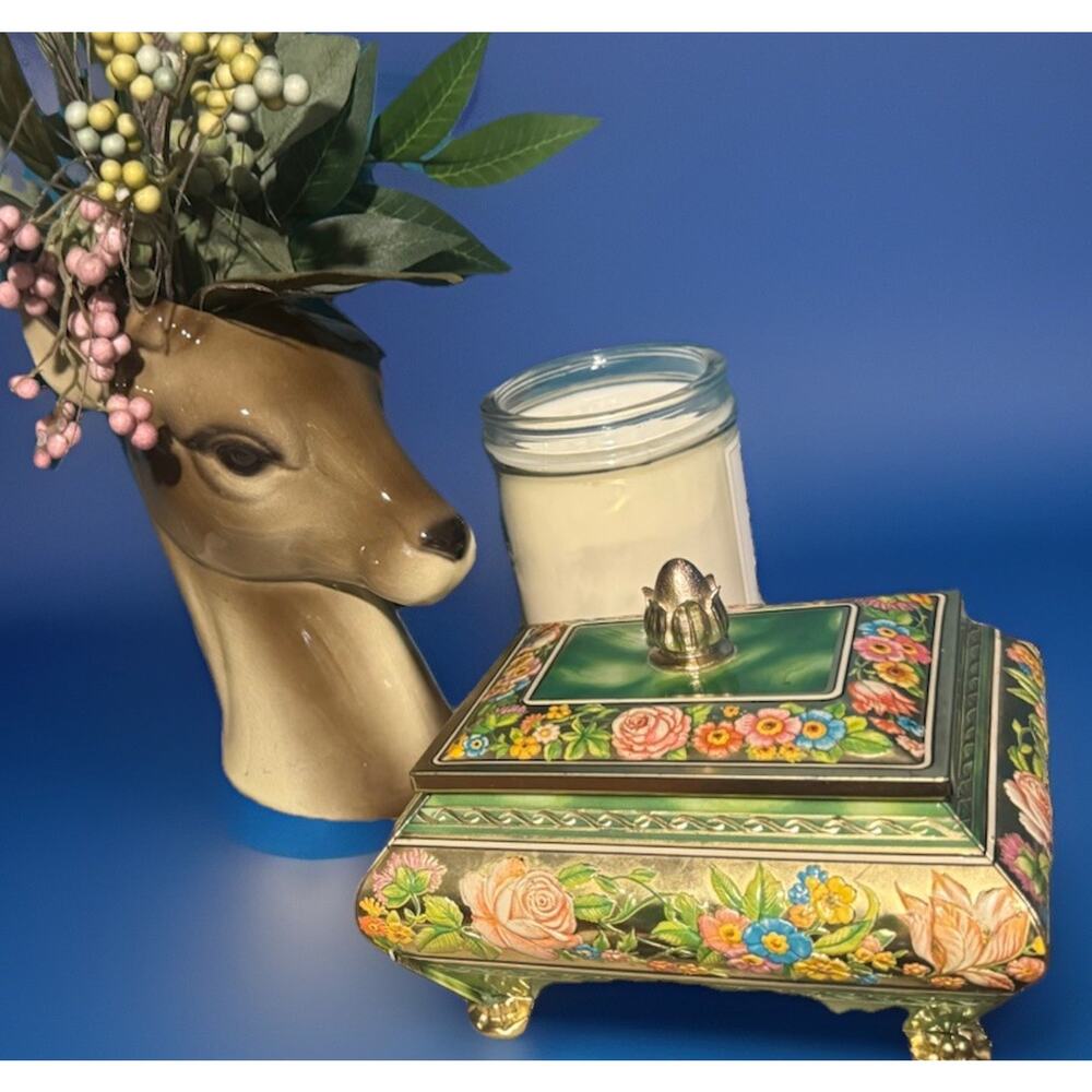 Vintage Blue Bird Confectionery Footed Tin English Floral | Dark Cottage Vanity
